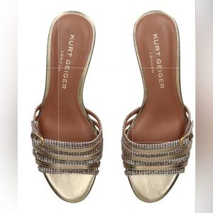 Kurt Geiger Brown MetallicGold Crystal London Pierra Wedge Slide Sandals NWOT 11